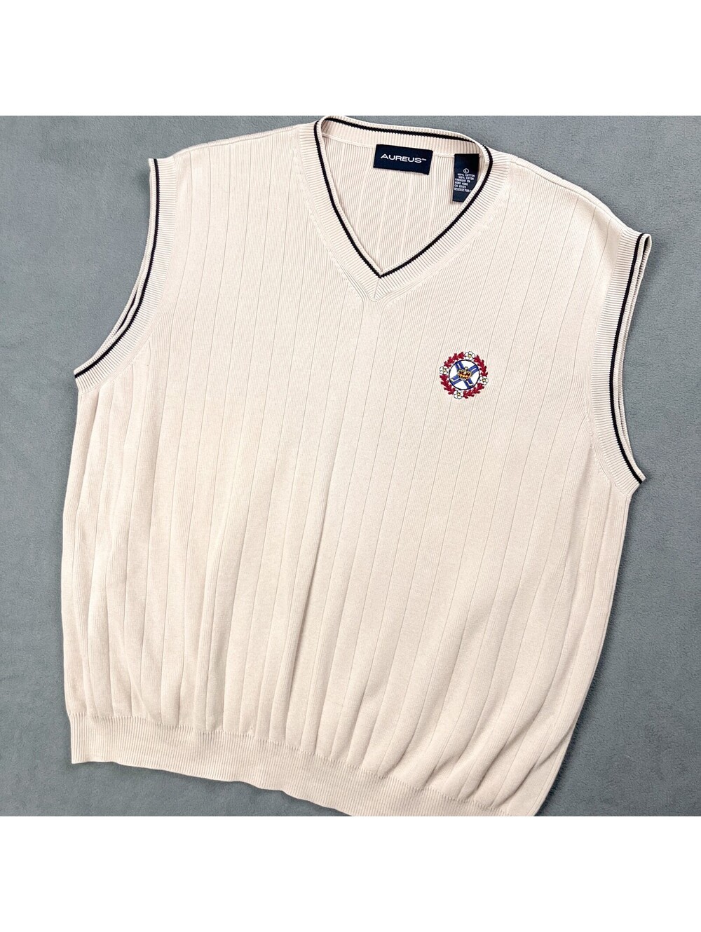 Men's Sweater Vest, Vintage 90's Cream Cotton Sleeveless Knit